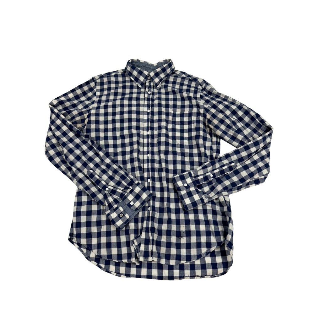 Gant Rugger Mens Navy Blue White Buffalo Check Cotton Button Down Shirt Large